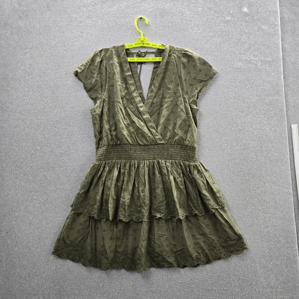 American Eagle Outfitters Women Dress XL Green Embroidered Fit & Flare Mini